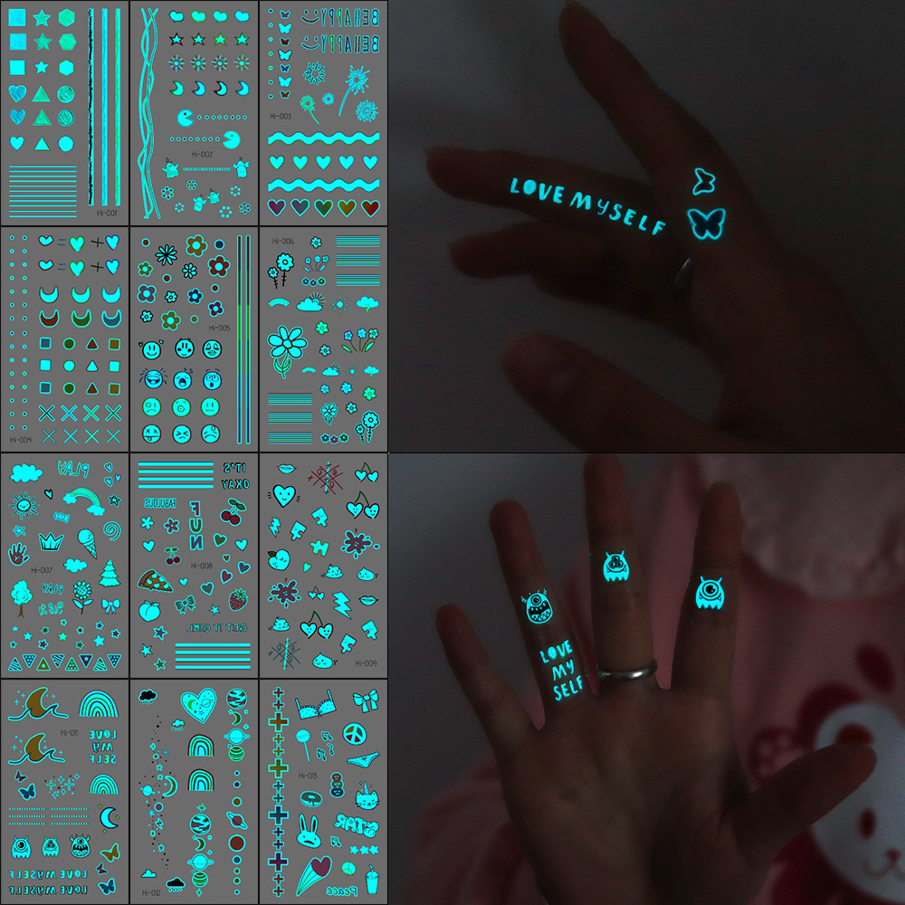 Glow In Dark Stars - Autocollants de tatouage phosphorescents 12 pièces