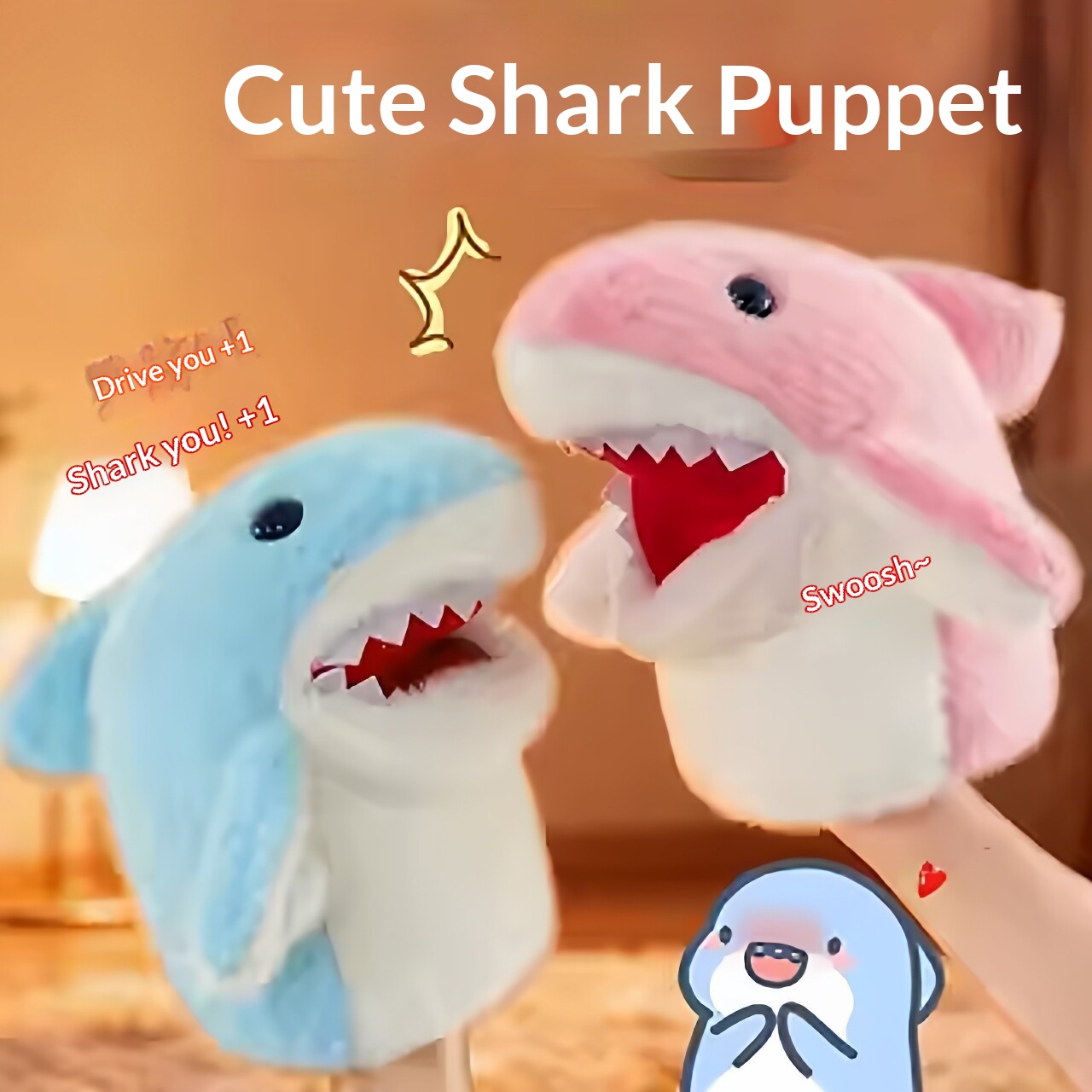 Kids Toys Idea - Marionnette de main requin en peluche,